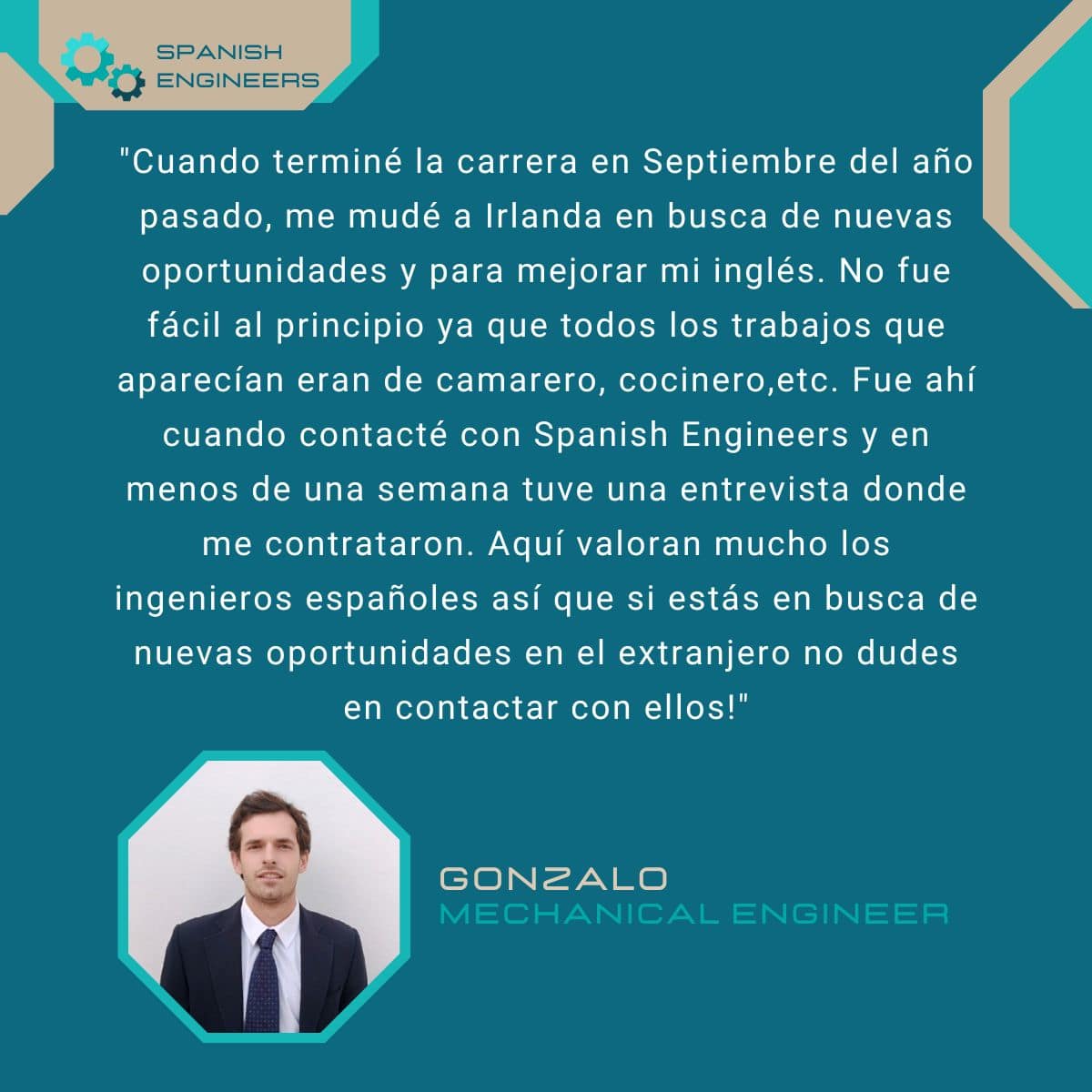 Testimonio Gonzalo ingeniero mecánico Spanish Engineers