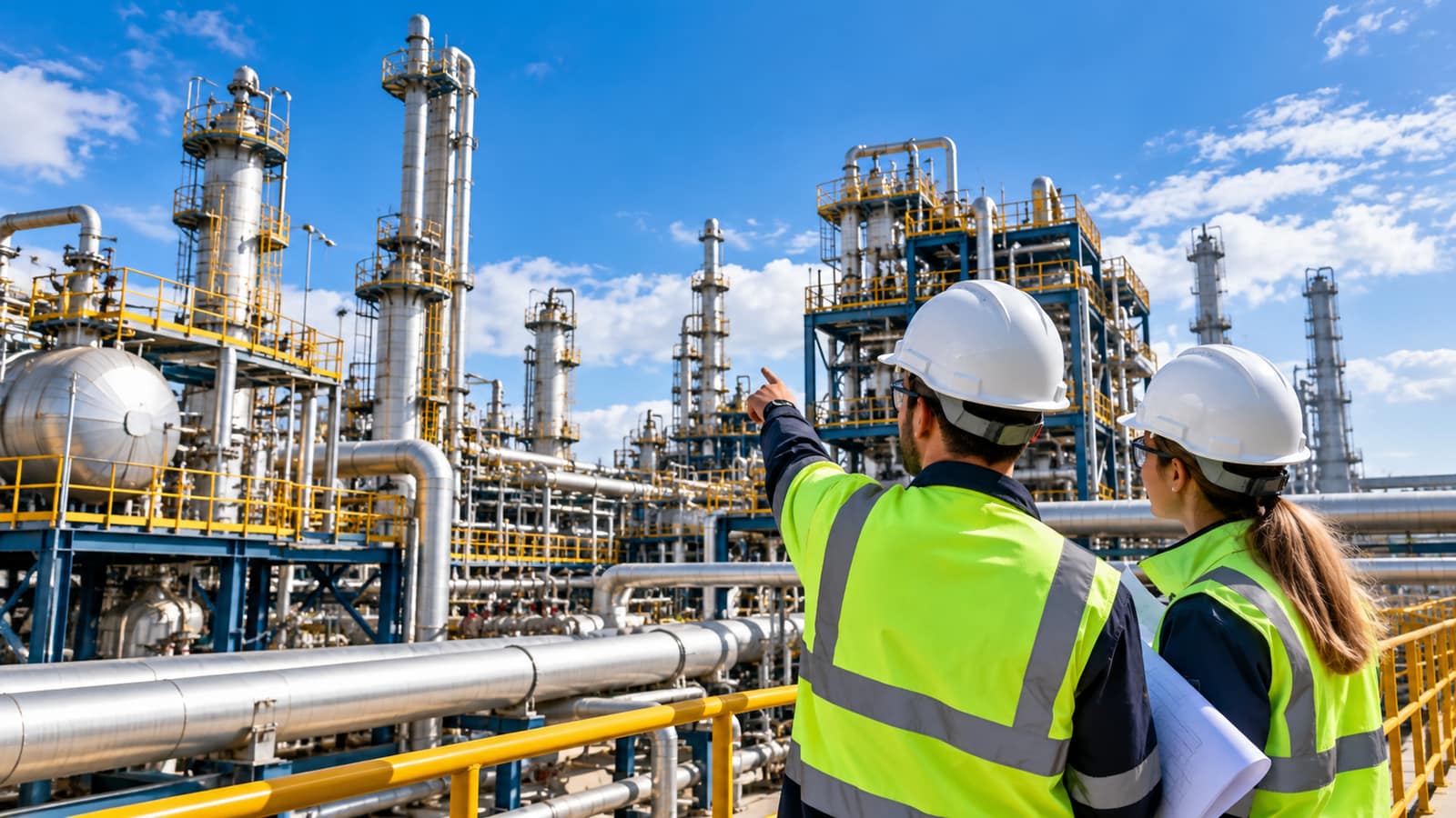Engineers Inspecting a Refinery Plant