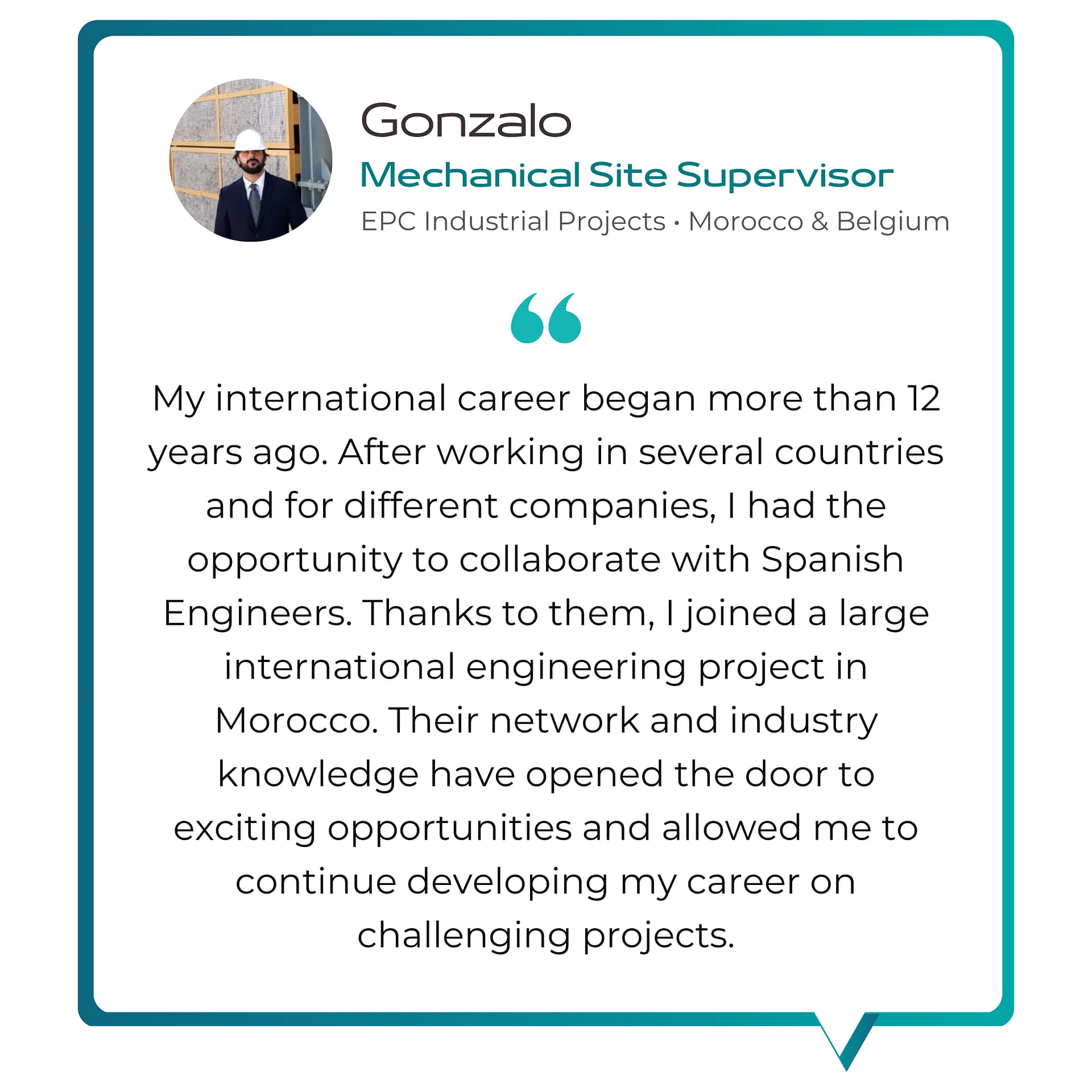 Mechanical Site supervisor EPC Industrial Projects testimonial - Spanish Engineers