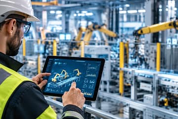 Ingeniero automación programando equipos industriales