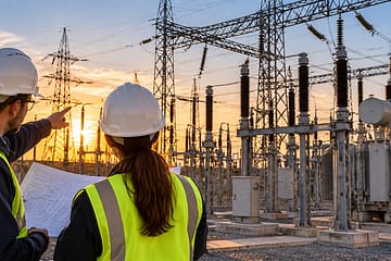 Ingenieros inspeccionan subestación eléctrica