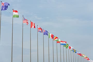 Flags representing international countries and working abroad
